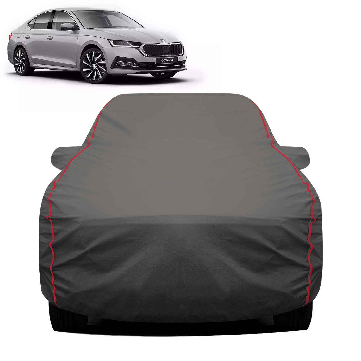 Carzex 2X2 Heavy Duty Red Border Car Body Cover for Skoda Octavia